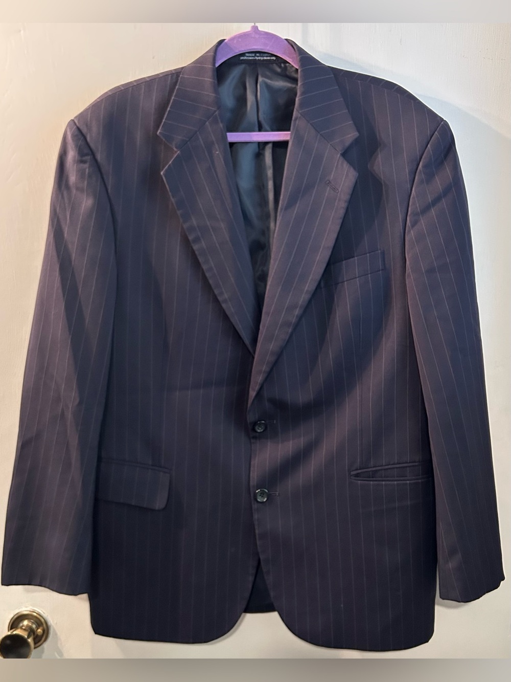 Men's Cross & Winsor Navy Pinstripe Two-Button Blazer 46”